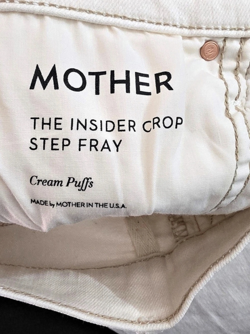 MOTHER The Insider Crop Step Fray Jeans Cream Puff High Rise Size 24 - Picture 9 of 12